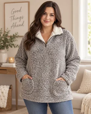Love Tree Gray Sherpa Quarter Zip Pullover Women’s Large thumbnail 6