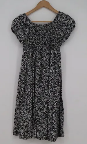 Derek Heart Maternity Smocked Floral Dress Black White Ditsy Square Neck Medium thumbnail 1