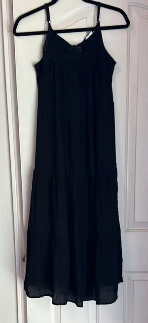 Black Maxi Sundress with Spaghetti Straps thumbnail 1