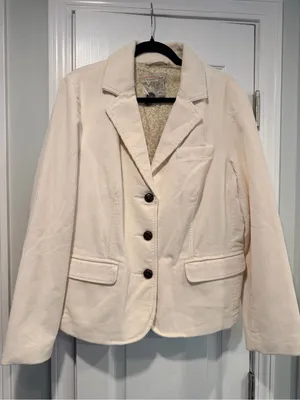 NWT L.L.Bean Size 16 Cream Corduroy Blazer Jacket Cotton Floral Lined Button thumbnail 1
