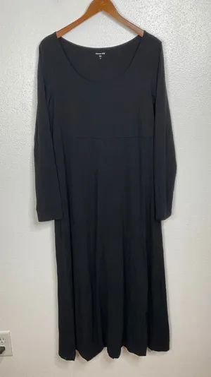 Garnet Hill Womens Black Long Sleeve Empire Waist Scoop Neck‎ Midi Dress Size M thumbnail 1