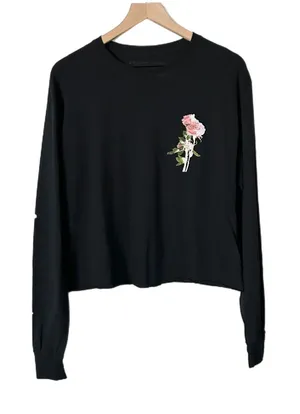 Taylor Swift Long Sleeve Crop Top 100% Cotton Black Rose Graphic Lover Era Med thumbnail 1
