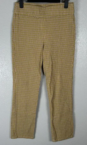 Free People Cotton Linen Blend Pull On Straight Leg Pants Womens XS Yellow Plaid thumbnail 1