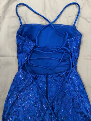 Windsor Royal Blue Bella Lace-Up Sequin Satin Mini Dress thumbnail 4