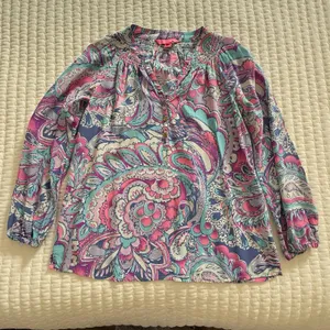 Lilly Pulitzer Elsa Silk Blouse Top Blue Pink Purple Multi Color Sz S Small thumbnail 1