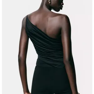 Zara NWT draped ruched one shoulder top thumbnail 6