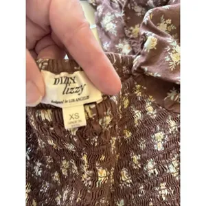 Dizzy Lizzy Smocked Peplum Floral Blouse XS Brown Boho Cottagecore Puff Sleeve thumbnail 4