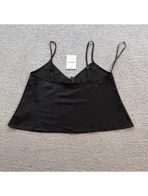 Forever 21 Black Textured Satin V Neck Cami Crop Top XL NWT thumbnail 4