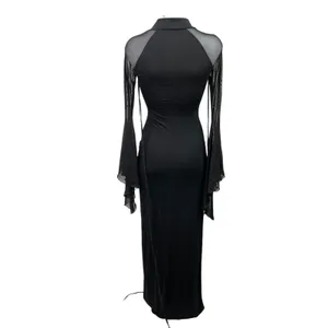 Dolls Kill Widow Black Sheer Bell Long Sleeve Keyhole Maxi Bodycon Dress Size XS thumbnail 3