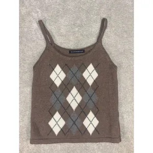 Brandy Melville Argyle Tank Top One‎ Size Brown Summer Sexy thumbnail 2