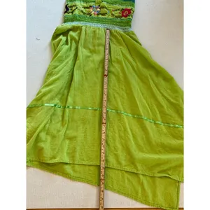 Boho Chic green crochet floral embroider halter cotton dress high low skirt sz S thumbnail 10