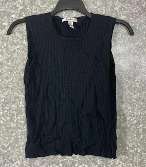 Carducci Black Ribbed Sleeveless Shell Top - Size Large - Cable Knit Accent thumbnail 1
