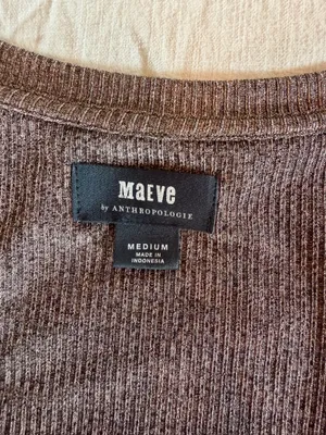 Maeve by Anthropologie Metallic Rib Knit Ruched Sleeve Top Medium Rose Gold Shimmer thumbnail 3