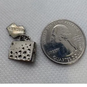 Vintage Wisconsin State Swiss Cheese Charm Nickel Silver Souvenir Pendant thumbnail 5