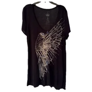 Key Closet War Bird Black Graphic Tee Swarovski Crystals Women’s Size Small thumbnail 2