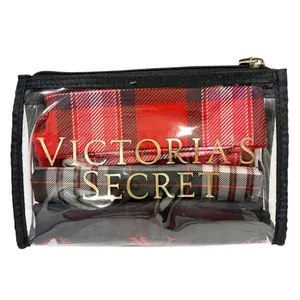 VICTORIA'S SECRET 4 PIECE Bag Set PLAID LAUNDRY LINGERIE SHOE Clear MAKE UP Case thumbnail 2