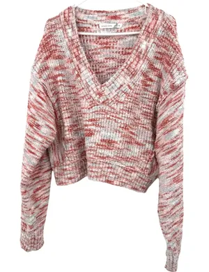 Altar'd‎ State Size XL Crop Length Pullover Sweater V Neck Pink Blue Cream Cozy thumbnail 1