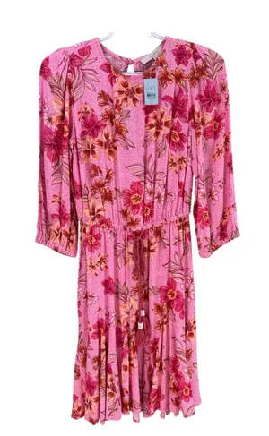 Loft Women’s Pink Floral Midi Dress w/ Tie Waist Size XXSP thumbnail 1