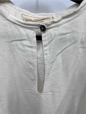 Free People Women's Cream gathered Puff-Sleeve Button Neck Top neckline thumbnail 7