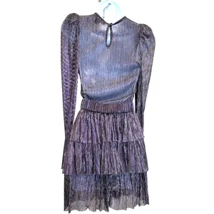 Sabina Musayev Purple Tiered Ruffle Mini Dress XS Plisse Metallic Cocktail $285 thumbnail 12
