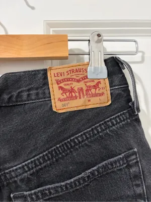 Levi's Black Distressed Raw-Hem Denim Shorts thumbnail 3