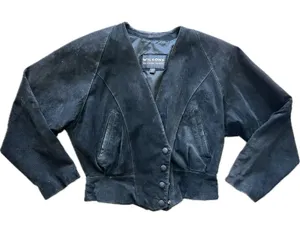 Wilson’s Suede Leather Black Bolero‎ Style Jacket Snap Front Small Motorcycle thumbnail 1