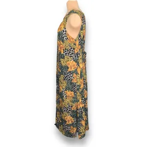 Requirements Vintage 90s Sleeveless Mixed Animal Print Maxi‎ Dress Green Yellow Brown Large thumbnail 3