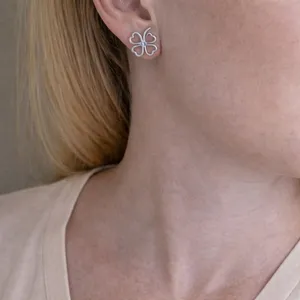 Boutique Sterling Silver Four Leaf Clover Stud Earrings | thumbnail 2