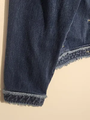 Susan Bristol Womens Cropped Jean Jacket with Raw Edge Trim Size Large thumbnail 4