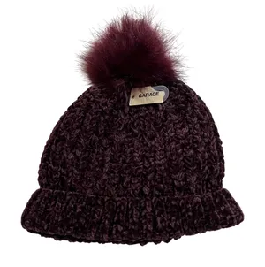 NEW GARAGE Chenille Chunky Knit Beanie w/ Pompom Size O/S Winter Cozy Colorful thumbnail 1