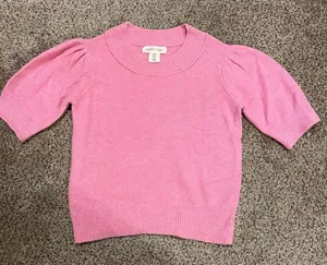 Happily Grey Pink Short Puff Sleeve Sweater thumbnail 1