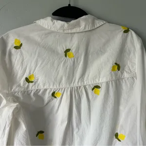 Anthropologie Maeve Embroidered Lemons Button Down Shirt Whimsy Euro Fruit thumbnail 11