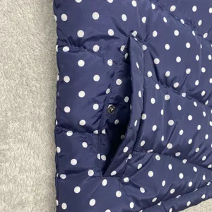 Lands End Vest Womens Small Jacket Blue White Polka Dot Full Zip Puffer Pockets thumbnail 2