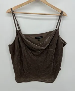 Banana Republic Velvet Tank Top Women XL‎ Front Cami Boxy Crop Scoop Neck Dark thumbnail 1