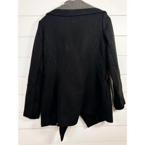BCBGeneration Women's Wool Blend Knit Trim Trench Coat Black Gray Size Medium thumbnail 10