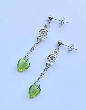Handmade fairy forest vintage retro aesthetic style swirl & Czech glass leaf dangle earrings🍃⭐️🌙 thumbnail 3