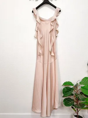 Lulus Meadow Ruffled Shoulder Satin Maxi Gown Dress in Blush Pink Bridesmaid thumbnail 6