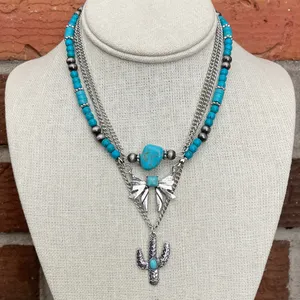 Bow Necklace Set with Turquoise & Navajo Style Pearls thumbnail 1