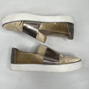Stuart Weitzman Sz 9 The Boyband Gold Gilt Pane Velvet Slip Sneaker Shoe Women's thumbnail 5