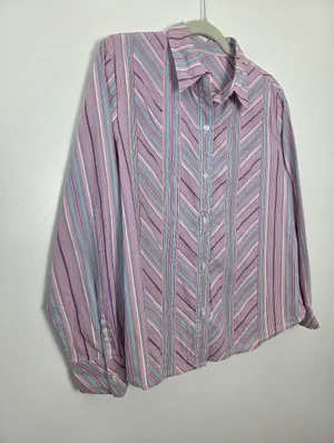 Pastel Chevron Striped Blouse Top Purple Pink Cotton Twee Preppy 90s Butter Mom thumbnail 2
