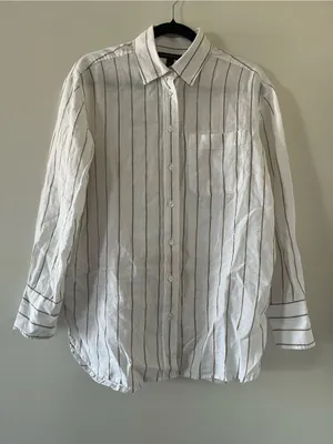 Banana Republic 100% Linen Striped Button Down Shirt XS White Beige Coastal thumbnail 1