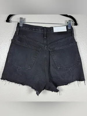 Re/Done Black High-Rise Distressed Denim Cutoff Shorts SZ:25 thumbnail 8