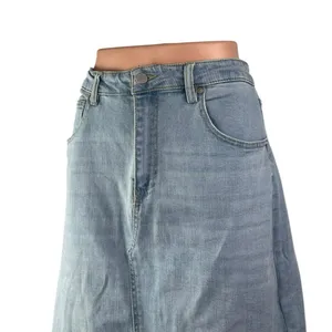 OAT Blue Light Wash High Waisted Split A Line Midi Denim Jean Skirt Size 10/30 thumbnail 3