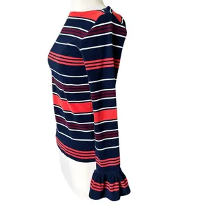 Lauren Ralph Lauren striped boatneck top Orange Navy Small Bell Cuff Sleeves thumbnail 4