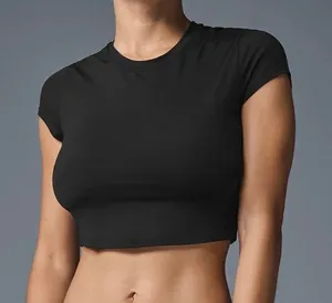 Alo Yoga Alosoft Crop Finesse Short Sleeve Black S thumbnail 1