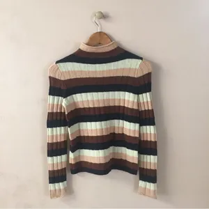 Madewell NWT Ribbed Brown/Pink/Cream/Navy Striped Mock Neck Sweater Size XXS thumbnail 3