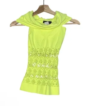 NEW See You Monday Womens One Size Green Stretch Crochet Off The Shoulder Top thumbnail 1