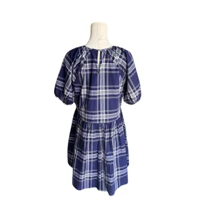 Hill House - Navy Plaid Cotton Mini Dress Sz S thumbnail 4