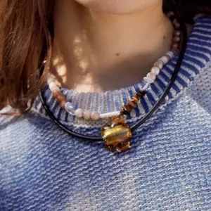 NWT Free People Under the Sea Collar Brown Flower Cord Necklace thumbnail 2