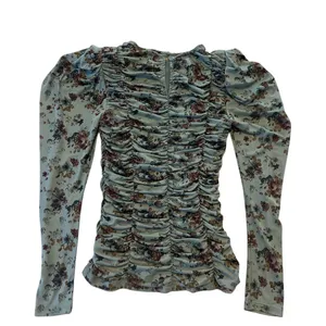 Anthropologie Current Air Women's Floral Ruched Long Sleeved‎ Mesh Blouse Small thumbnail 7